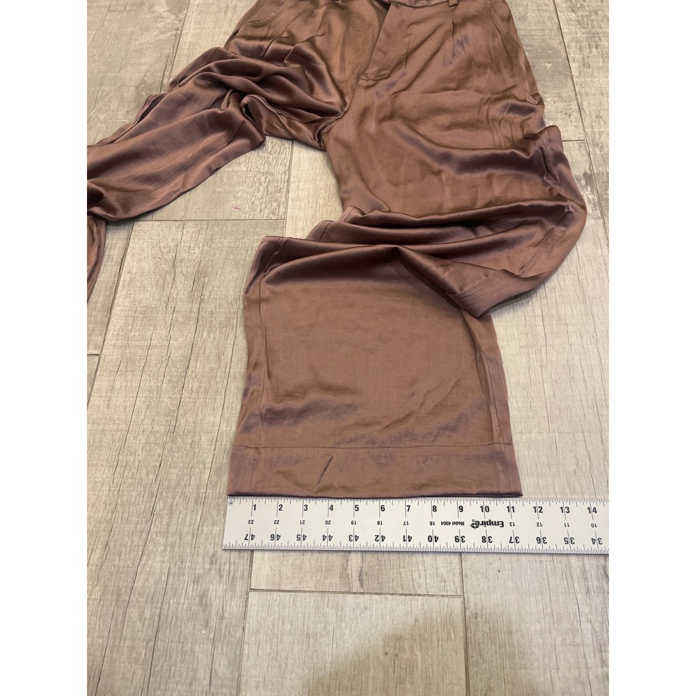 Madewell The Harlow Wide-Leg Pant Satin Pleated High Rise Brown CKP481060350 4 - Picture 8 of 12